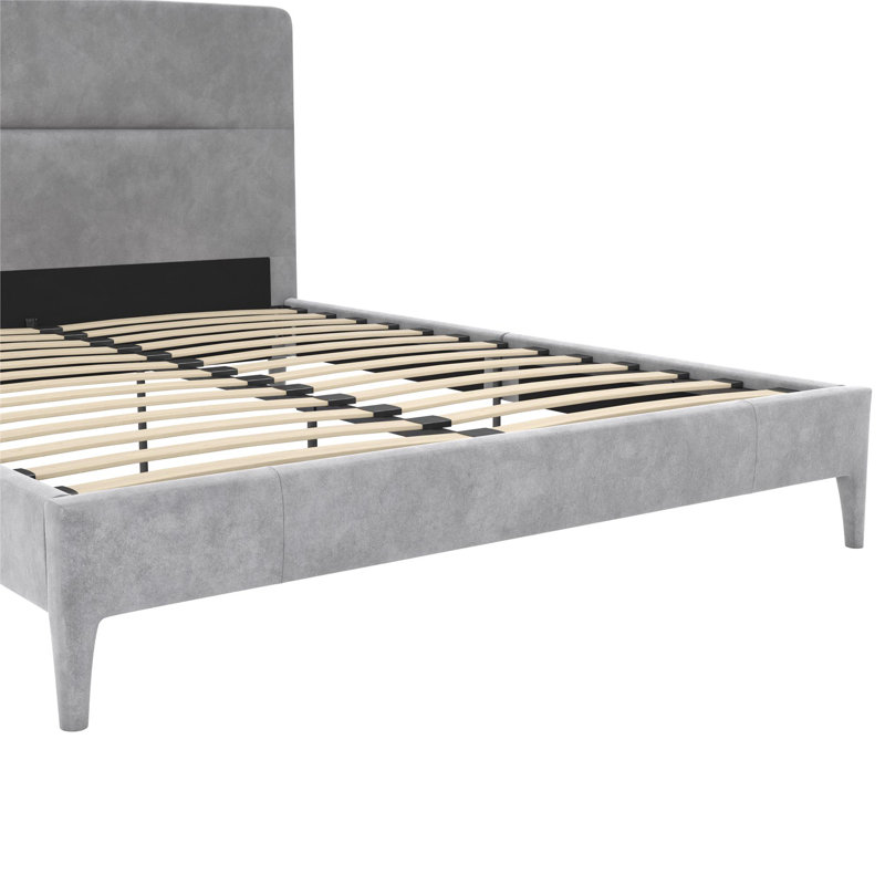Queen Light Gray Velvet Upholstered Platform Bed with Tufted Headboard