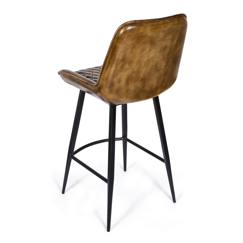 Upholstered Counter Stool with Metal Frame, Brown 