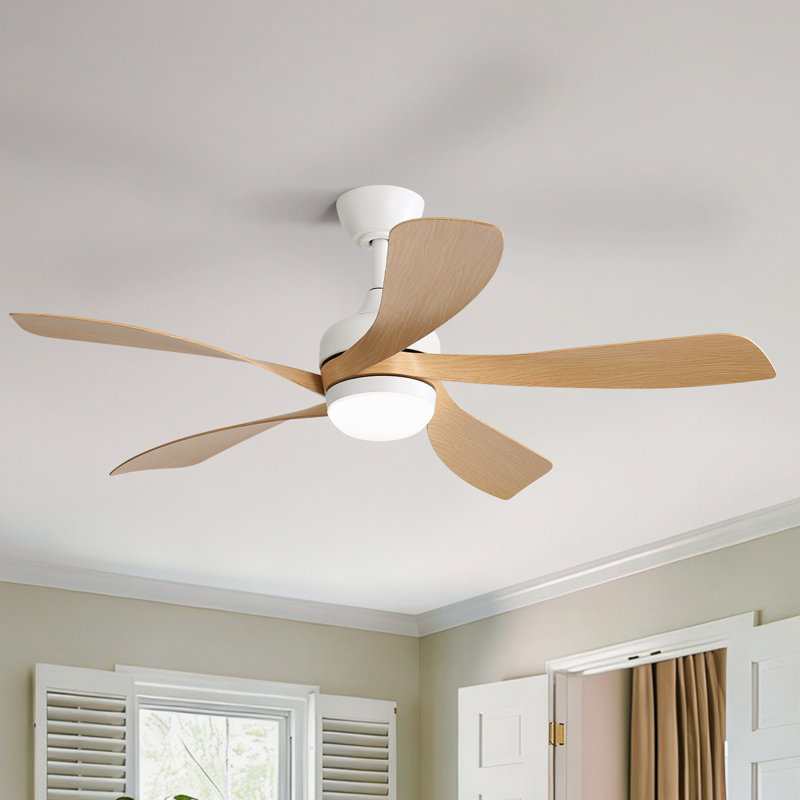 Damecia 52'' Modern Ceiling Fan with LED Light and Remote Control, White/Natural