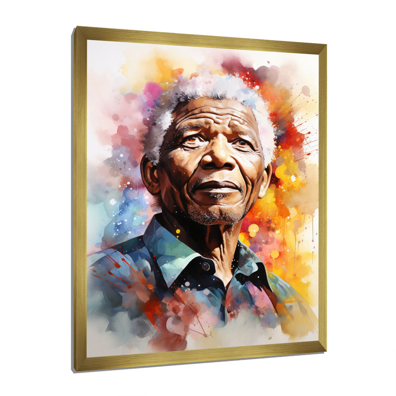 «Leader Nelson Mandela Portrait», reproduction d'art sur toile, Encadrement doré, H 44 po x l 34 po x P 1,5 po