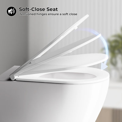 Modern Wall Hung Toilet, Dual Flush Comfort Height with Soft Closing Seat & Ultra-Thin Cover – White