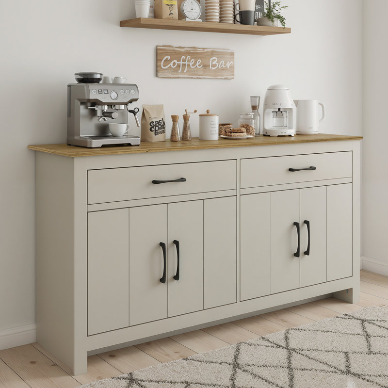 Limestone 4 Door 2 Drawer Multifunctional Sideboard, Light Grey