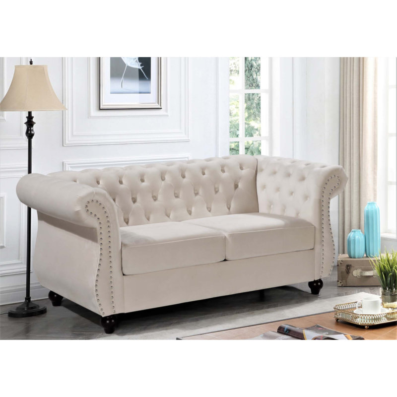 Fauteuil d'appoint Chesterfield, Velours ivoire