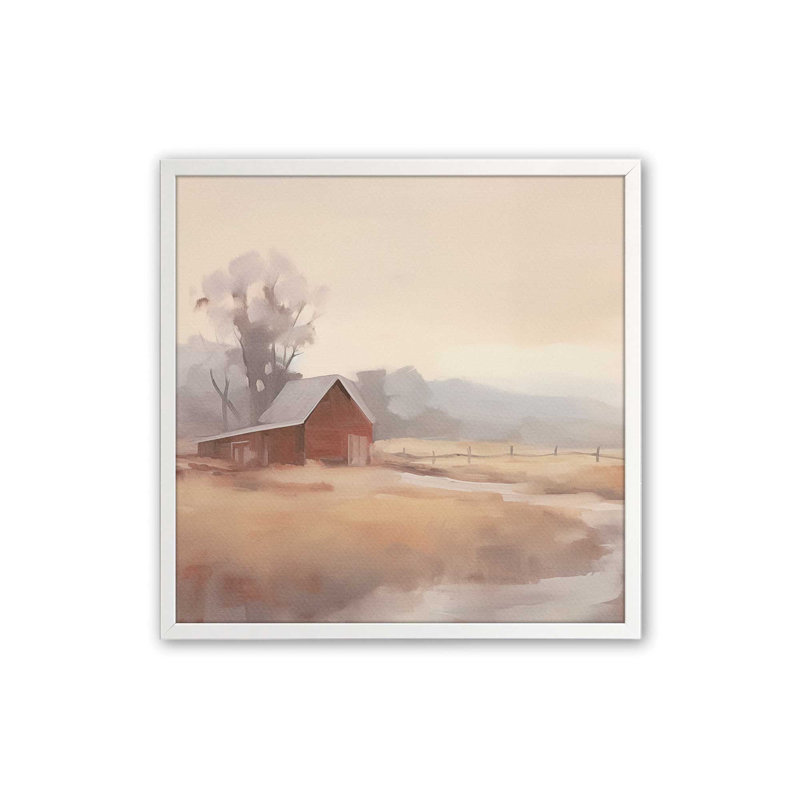 «Barn And Misty Fields», H 13,75 po x l 13,75 po, Blanc opaque