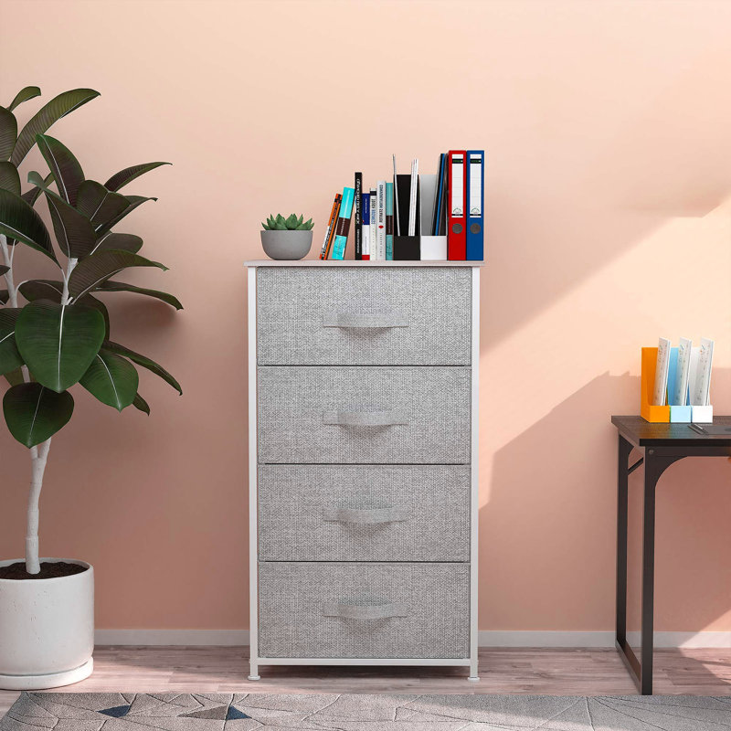 45cm W 4 - Drawer Chest of Drawers, Light Grey/White/Wood