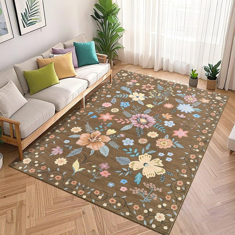 Runner Rug Kitchen Runner Floral Rug Runners for Hallway Bedroom, Soft Ultra-Thin Indoor Low Pile Flower Carpet with Non Slip Backing