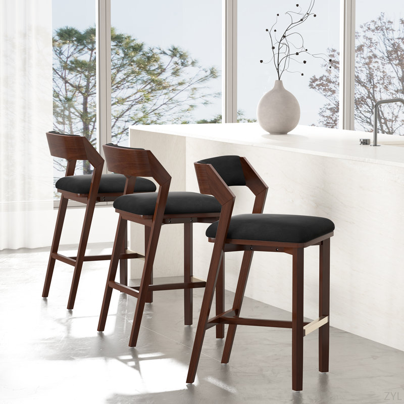 Tabouret de comptoir en chenille Evalyn, Velours noir