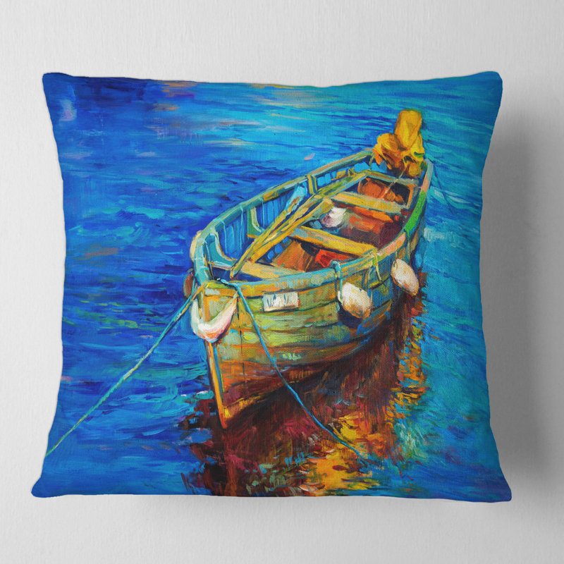 Coussins et housse de coussin Bateaux qui reposent sur l'eau pendant un coucher de soleil chaud IV, 18" x 18"