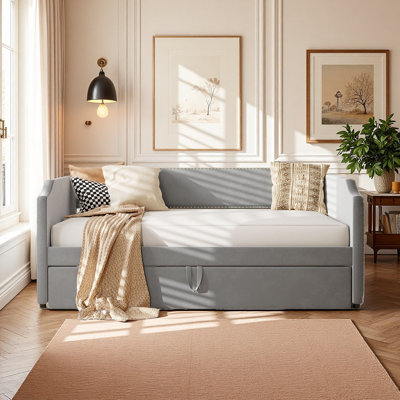Upholstered Daybed With Lift-Up Trundle Bed