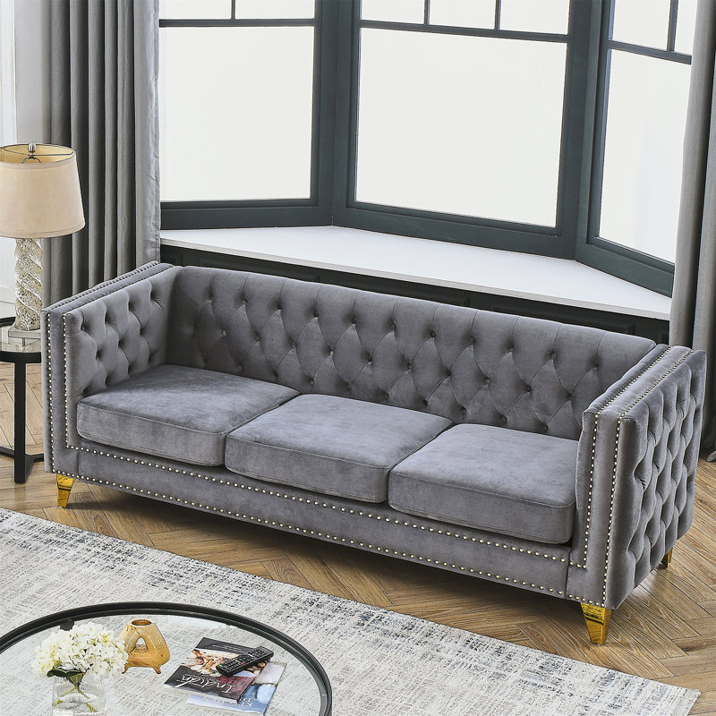 Canapé rembourré 80,5 po Illait, Velours gris