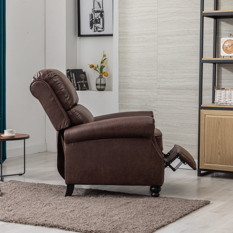  34.6'' Wide Classic and Overstuffed Soft PushBack Recliner, Reddish Brown
