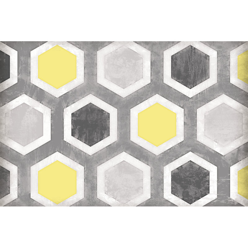Grey Yellow Geos - Wrapped Canvas Painting, 30cm H x 46cm W x 3.8cm D