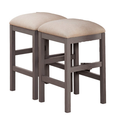 Light Grey Set Of 2Pc Stools Kitchen Dining Room Furniture Beige Fabric Cushion Seat Chairs Stool