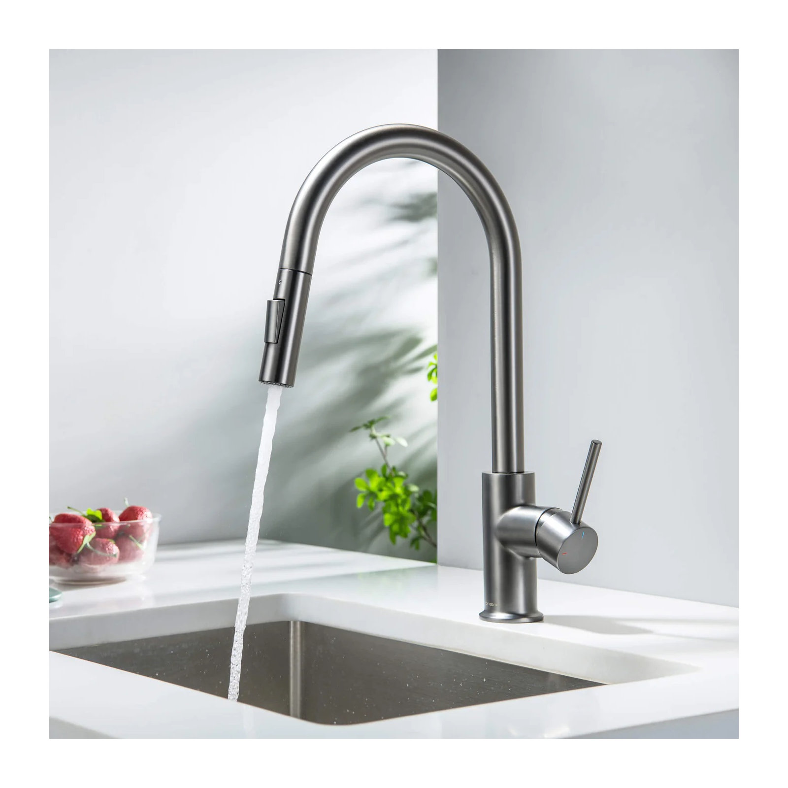 Pull Down Single Handle Kitchen Faucet, Titanium