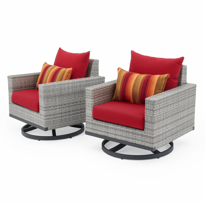 Sameko 2Pc Sunbrella Outdoor Motion Club Chars, Gray, Red