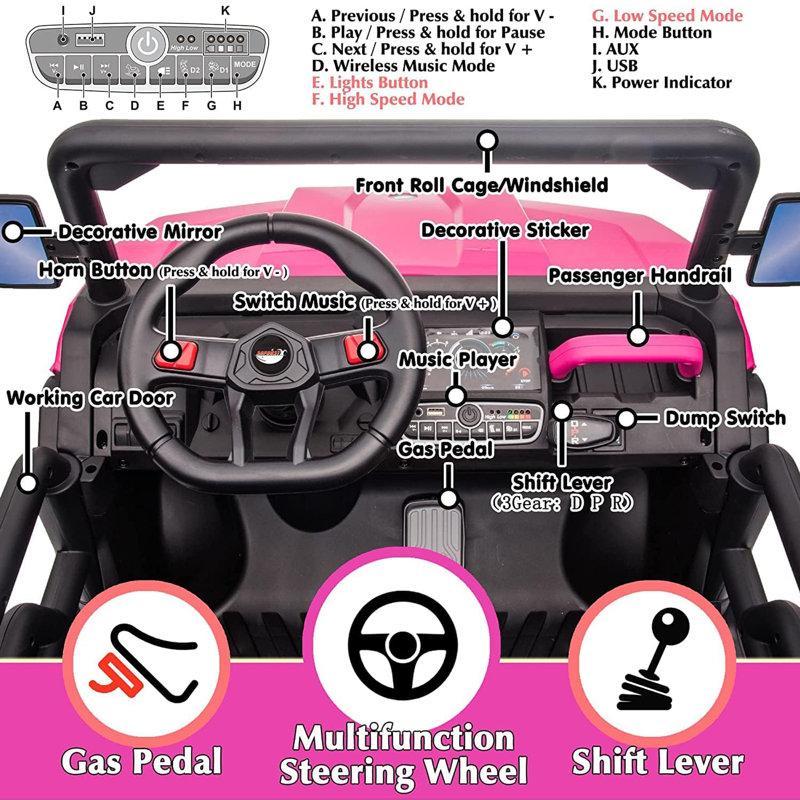 Pink 24V Kids Ride-On Truck with Remote Control and Electric Dump Bed