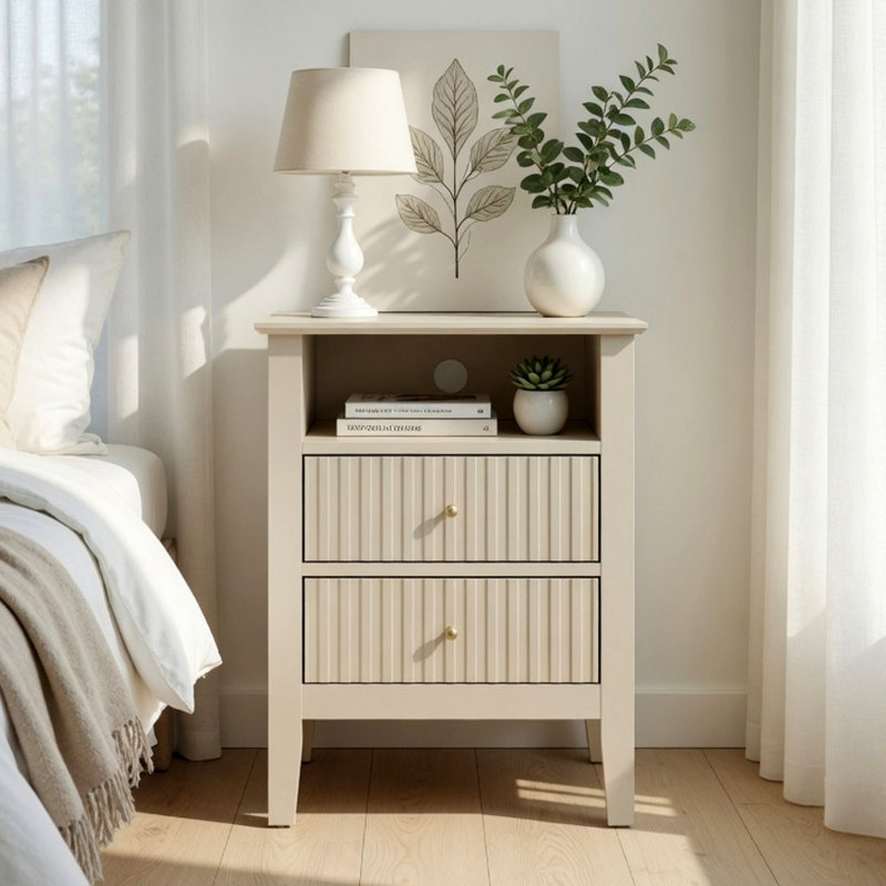 Ensemble de 2 tables de chevet 2 tiroirs, table de bout moderne avec rangement, Beige