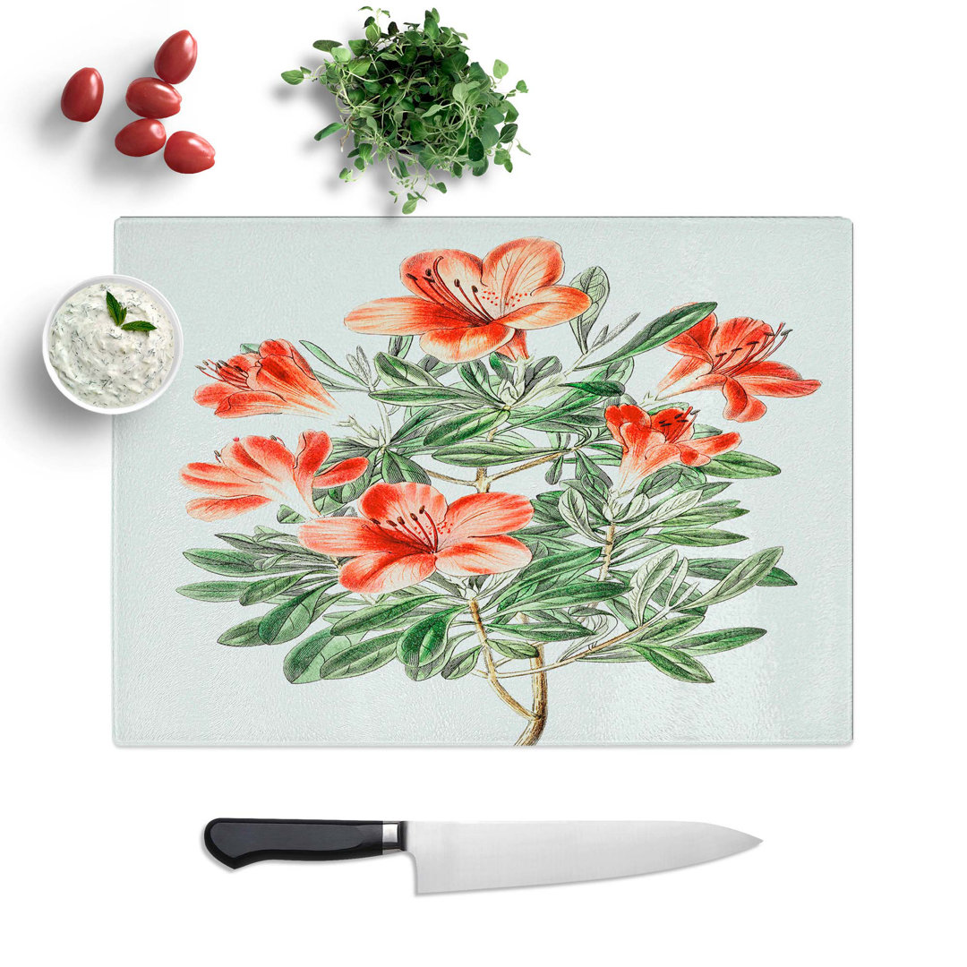 Tempered Glass Chinese Azalea Flowers Chopping Board