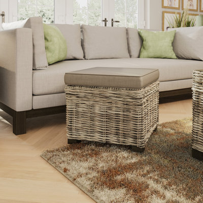 Aliyaha Handmade Kubu Rattan Stool Seat. Lift Top Ottoman Storage. Lined Interior.