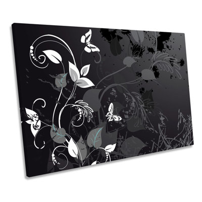 Floral Vines Butterfly Grunge - Wrapped Canvas Art Prints