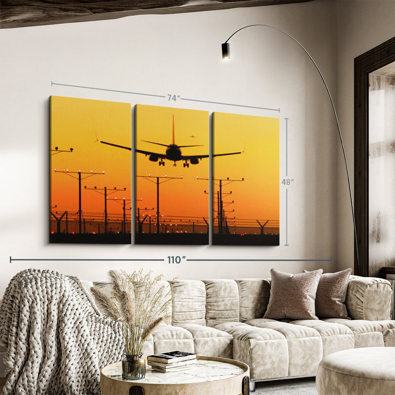 "Silhouette d'atterrissage d'aeroport" sur toile, H 48 po x l 74 po x P 1,25 po