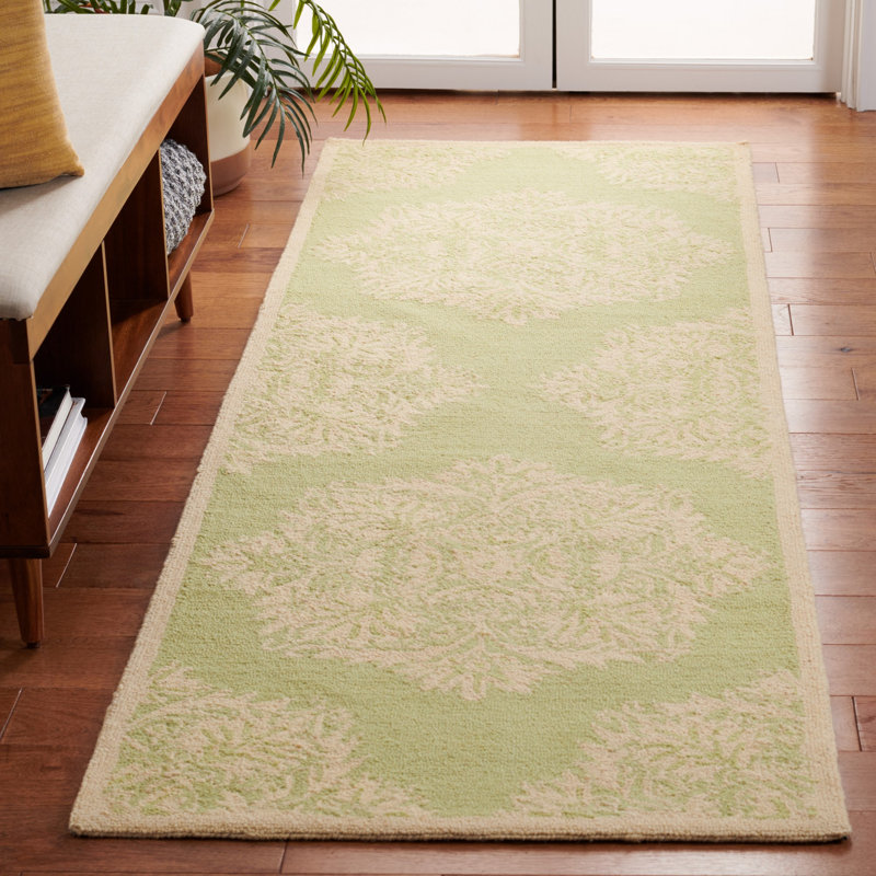 Hollander Floral Hand-Hooked Wool Green Area Rug, Runner 2'6" x 8'