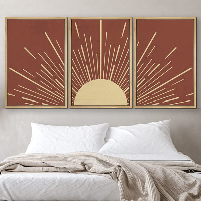 Sun And Moon " Shining Yellow Sun With Line Art Sunlight Rays Astronomy And Space Sky " 3 - Pieces