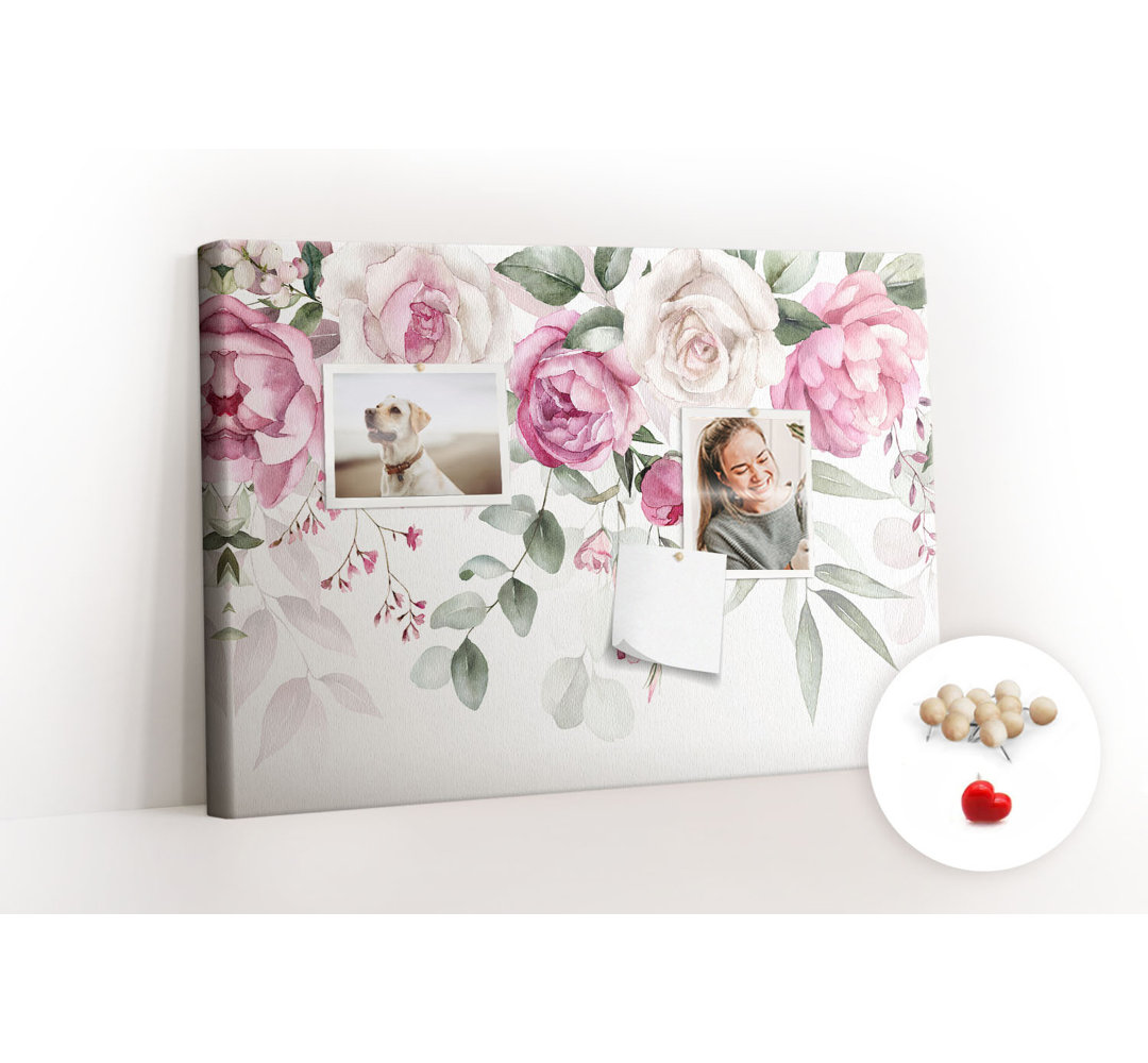 Wall Mounted bulletin board print wall art notice boards for office corkboard Watercolor roses