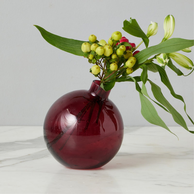 Glass Sphere Bud Vase, Merlot Red