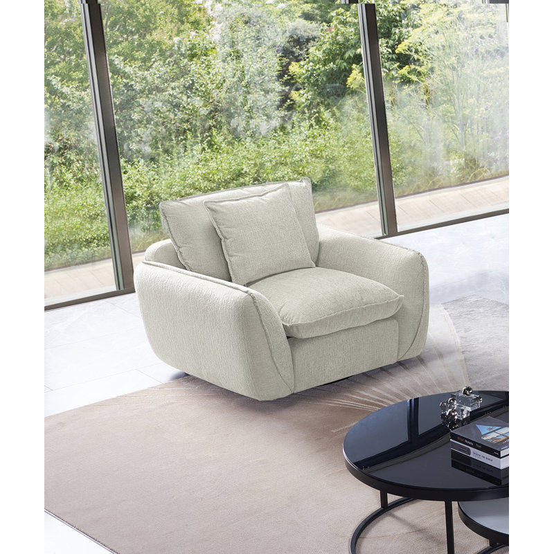 Upholstered 44" W Swivel Chair Accent Armchair Flared Arms, Down-Filled Deep Seat, Light Gray Chenille