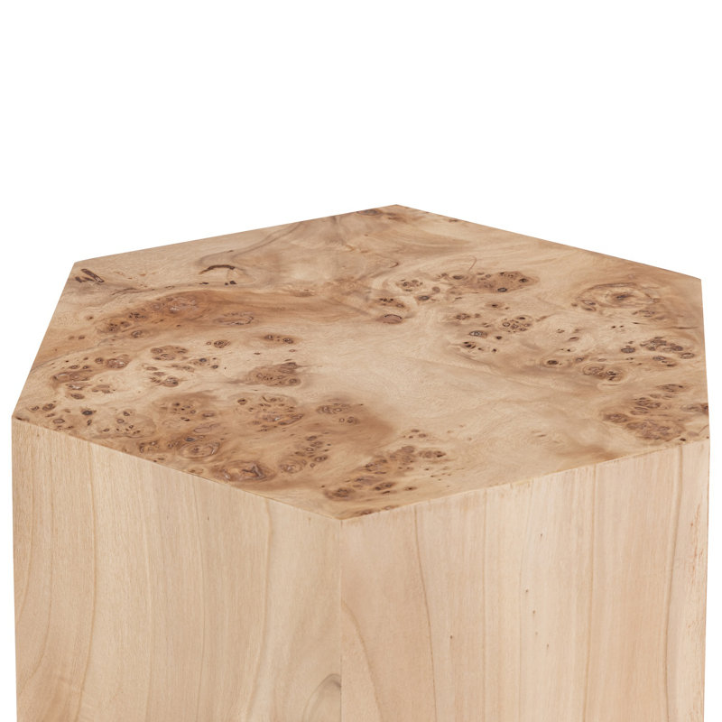 Hexagon Burlwood Side Table, Beige