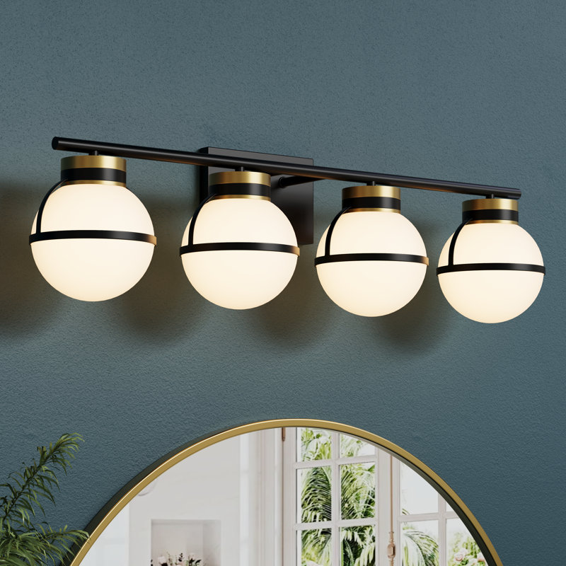 ETL Verified Modern Frosted Glass Globe Vanity Light, Matte Black/Brushed Gold, 4