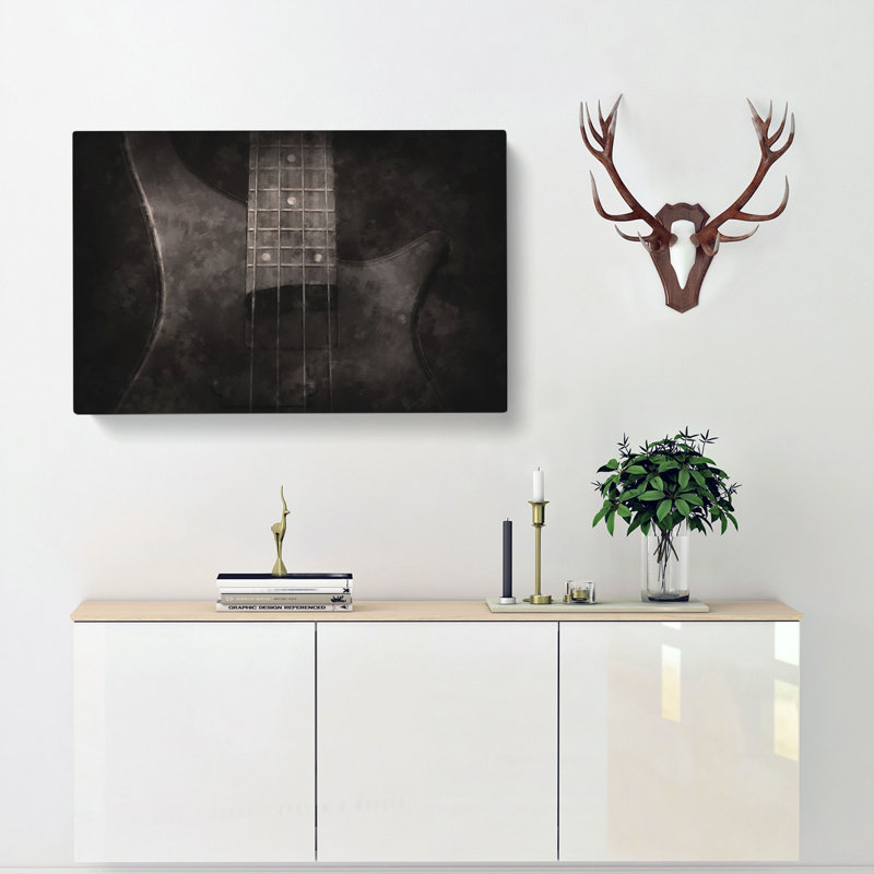 Top Of A Black Bass Guitar - Wrapped Canvas Painting, 60cm H x 91cm W x 3cm D