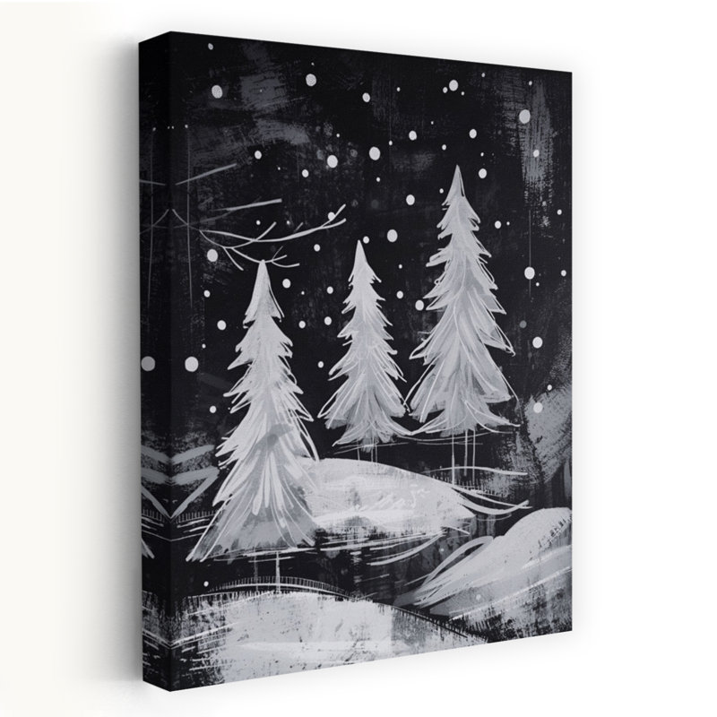 Snowy Winter Trees Peaceful Serene Abstract Christmas Tree Forest Landscape Wall Art Print 1 Piece Wrapped Canvas Wall Art