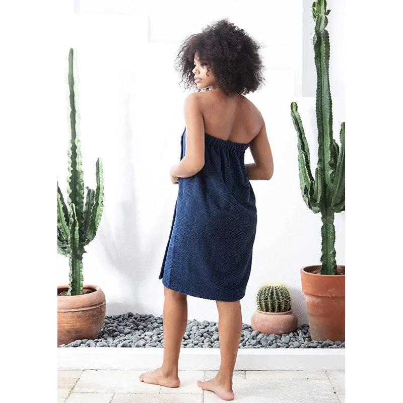 Peignoir au-dessus du genou avec poches MaKee, Bleu marine, XXL