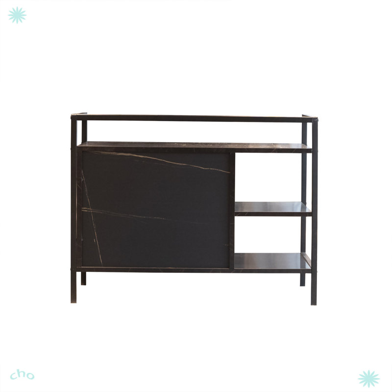 Modern Black Marble Cat Litter Box Enclosure with Shelves