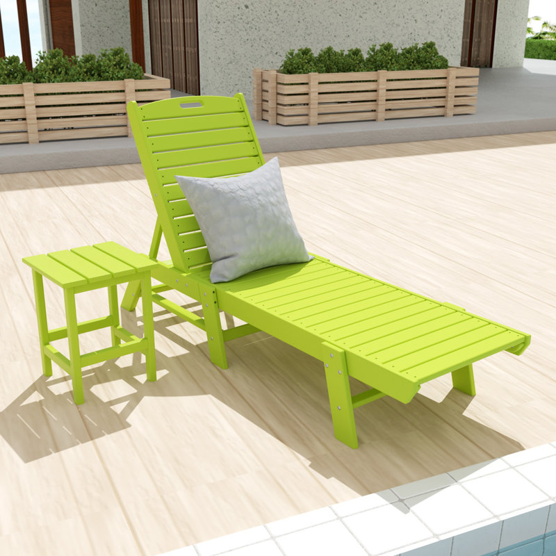 Laguna Outdoor Chaise Lounge with Table, Lime