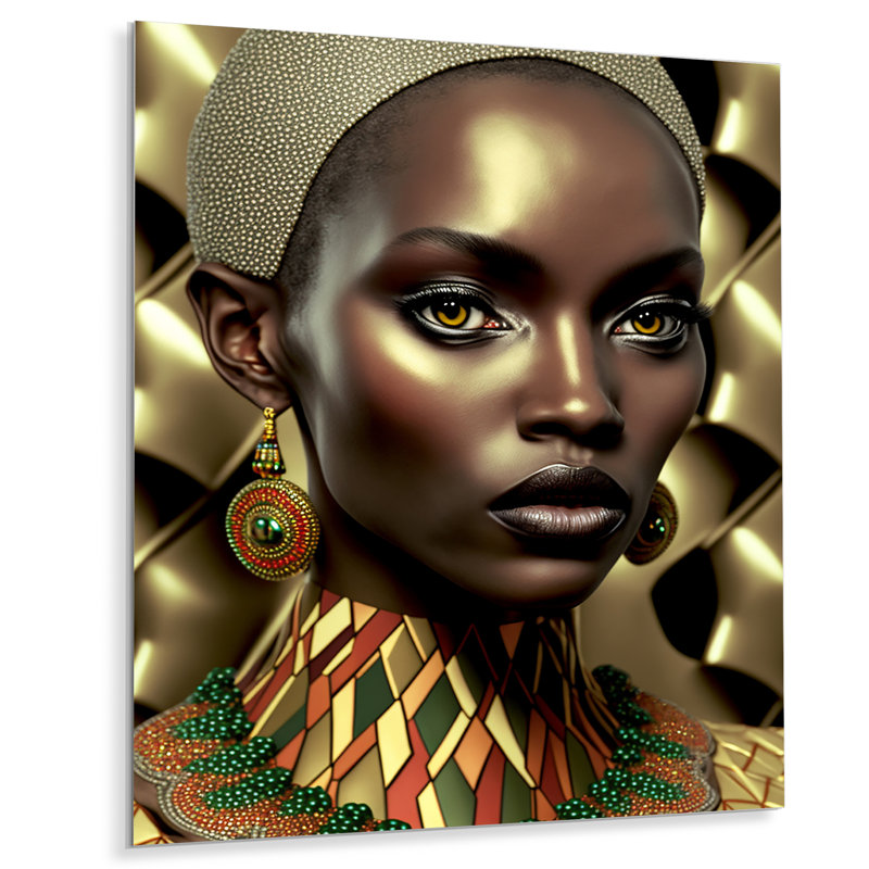 Portrait d'une femme africaine glamour IV - impression d'art mural en métal africain, H 32 po x l 16 po x P 1 po