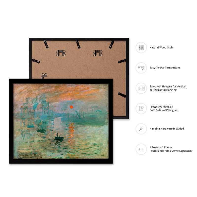 Claude Monet - Impression Sunrise No2, Black Framed, Poster, 12"H x 16"W