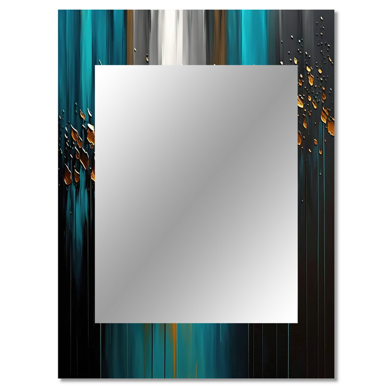 Abstract Geometric Green And Gold - Large Wall Mirror On Metal, 40 po x 30 po