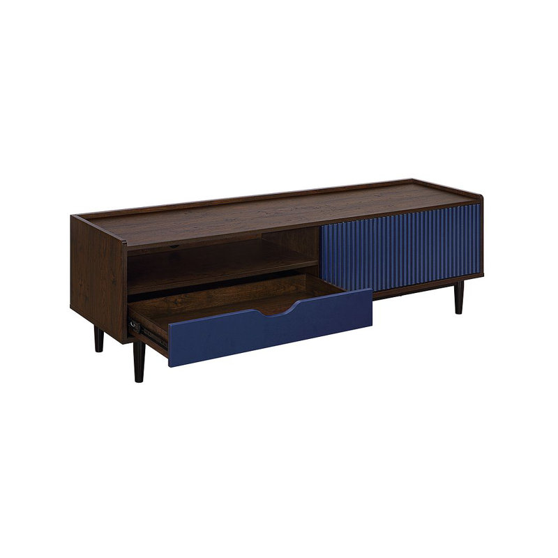 Yonda 59.25'' W One-Piece Storage Credenza, Dark Brown/Navy Blue