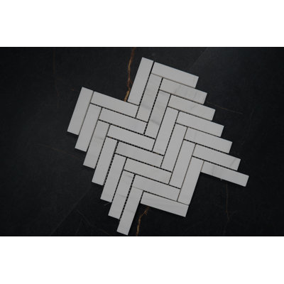 Bianco Dolomite 1"x4" Herringbone Glossy