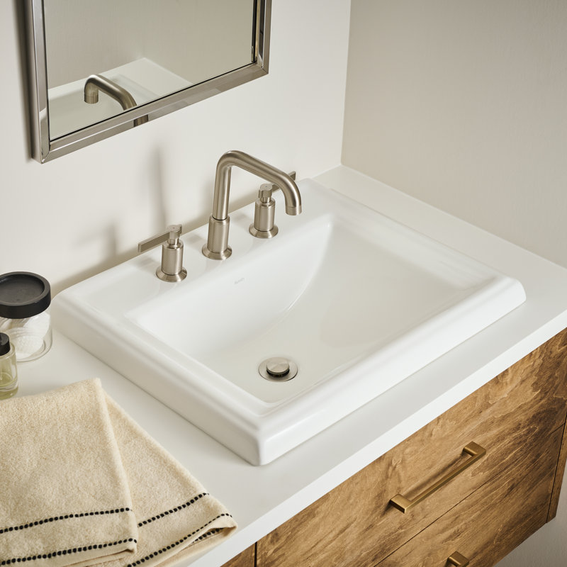 Ruvati 23 x 18 inch Drop In Topmount Bathroom Vanity Sink White Rectangular Porcelain Ceramic with Overflow