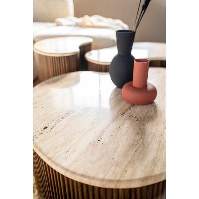 Mari Stone Coffee Table, 15" H x 28" L x 19" W