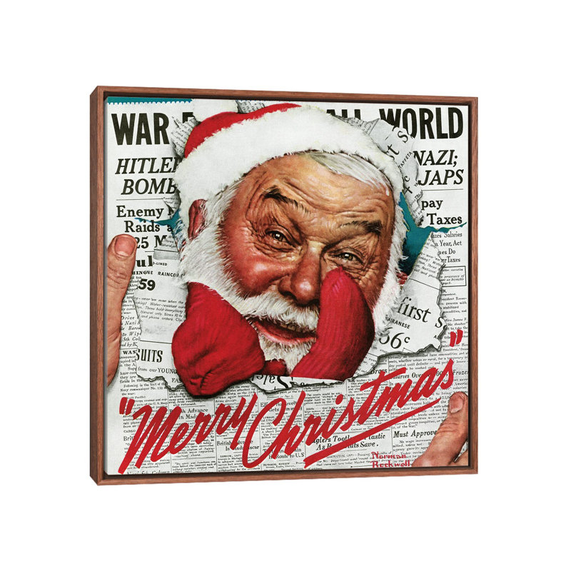 «Santa's In The News», reproduction d'art sur toile encadrée, Brun, H 26 po x l 26 po, Impression encadrée sans passe-partout