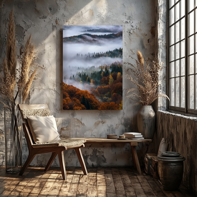 Toile, "Un paysage d'automne serein avec une forêt dense", art mural sur toile, H 20 po x l 20 po