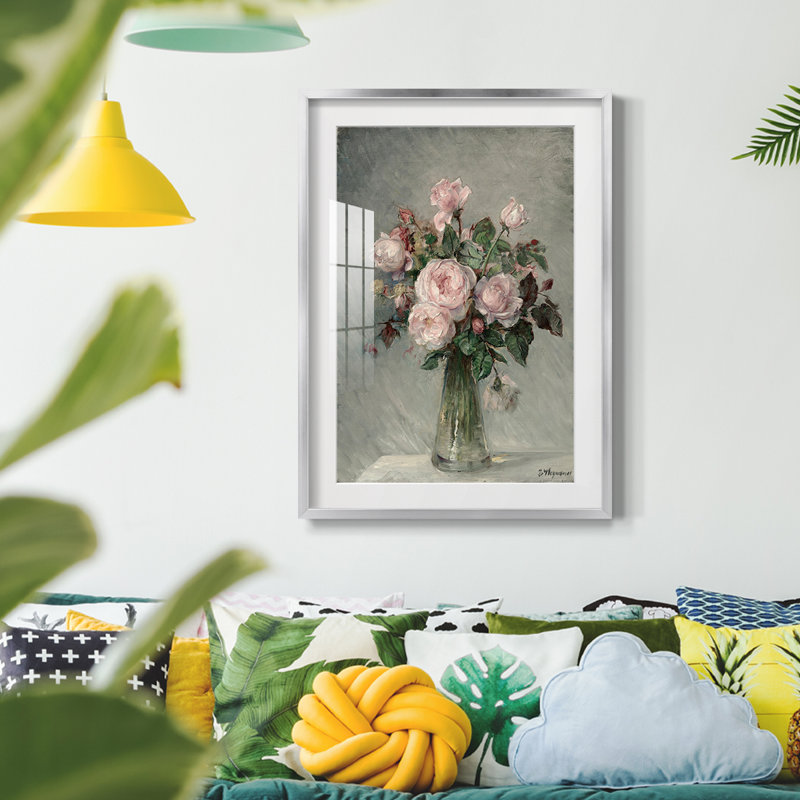 Imprimé floral rétro CCXVI - impression encadrée, Argent
