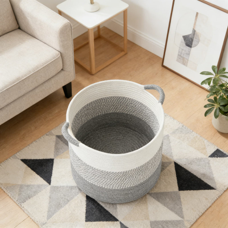 Large Woven Cotton Rope Storage Basket, 100L Boho Decorative Basket For Blankets, Pillows, Toys And Laundry, Handwoven Natural Basket For Living Room, Nursery And Bedroom Organization