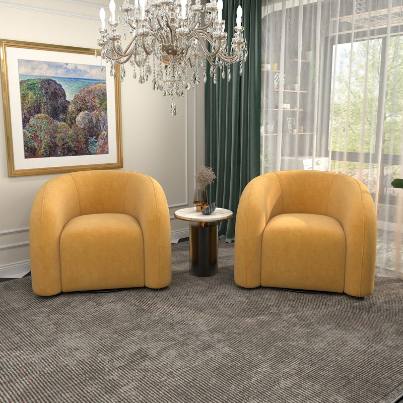 Fauteuil demi-tonneau pivotant de 34,6 po Briggette, Jaune