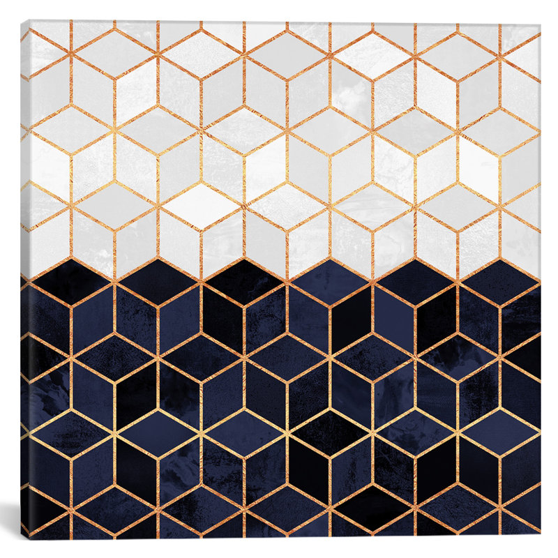 «White and Navy Cubes» par Elisabeth Fredriksson - impression sur toile tendue, H 37 po x l 37 po x P 1,5 po